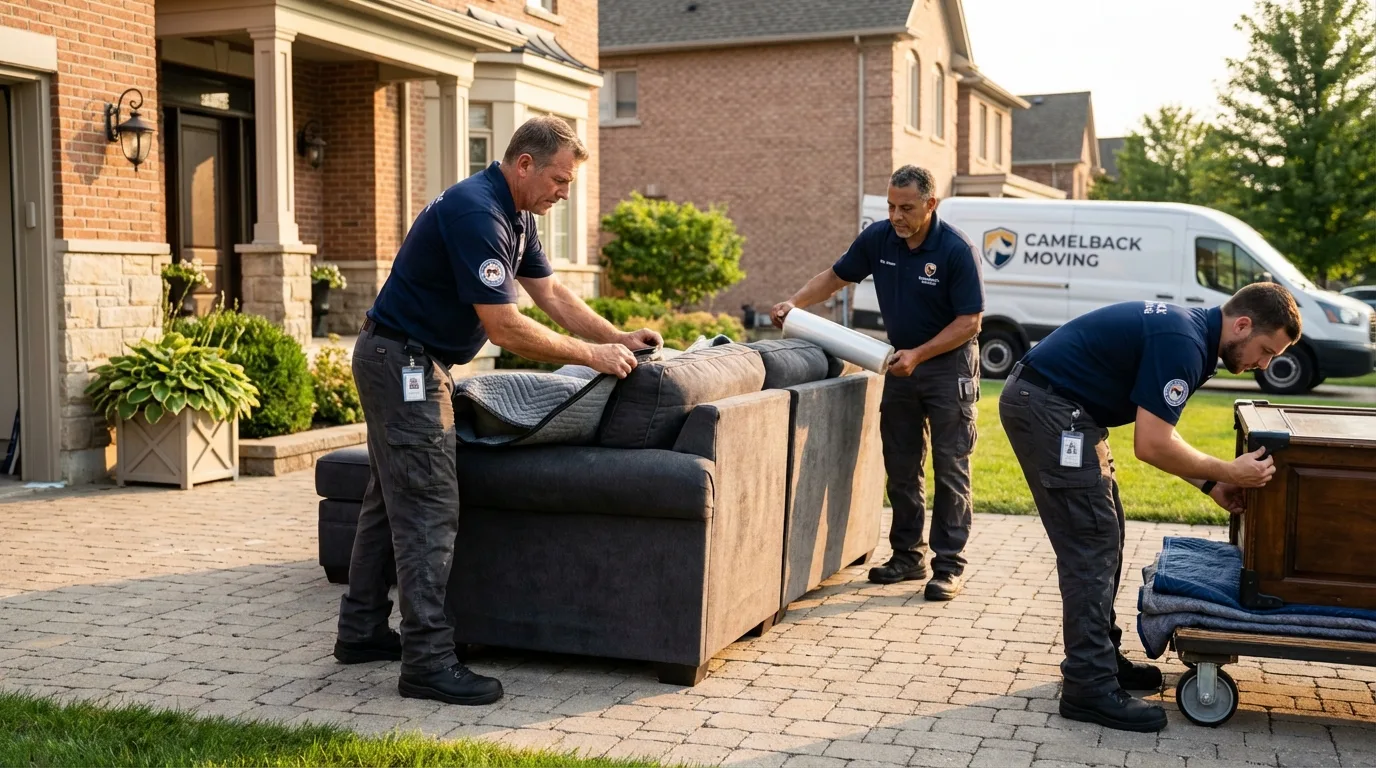 Large estate moving crew wrapping furniture in Leesburg, AL