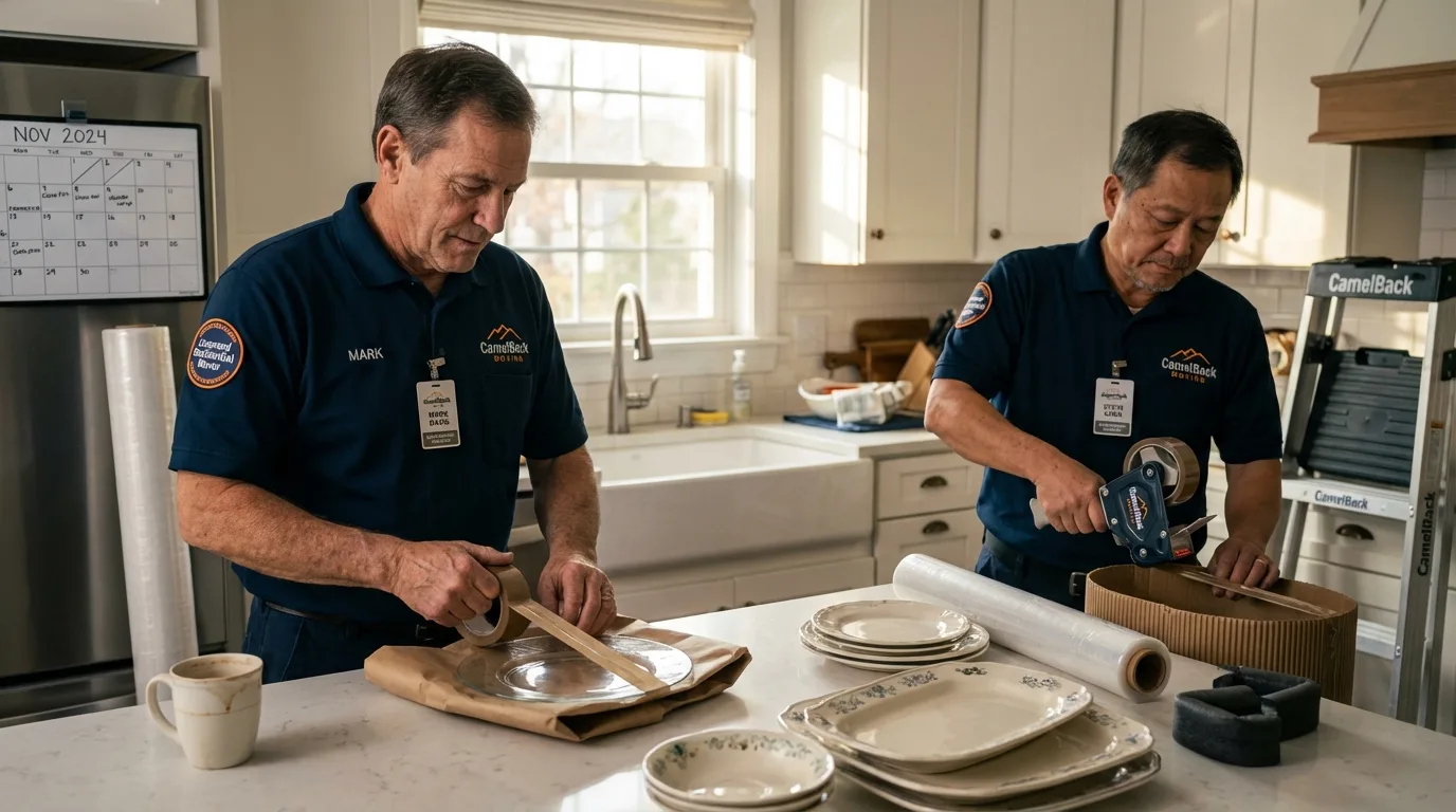 Professional crew packing kitchen dishware in Leesburg, AL